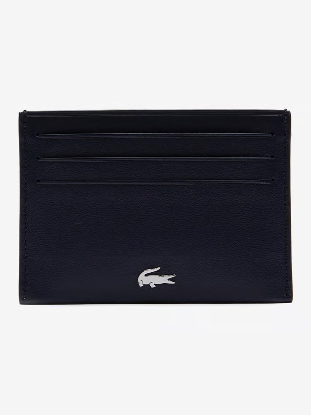 NEW Lacoste Navy & Silver Leather Slim Card Holder